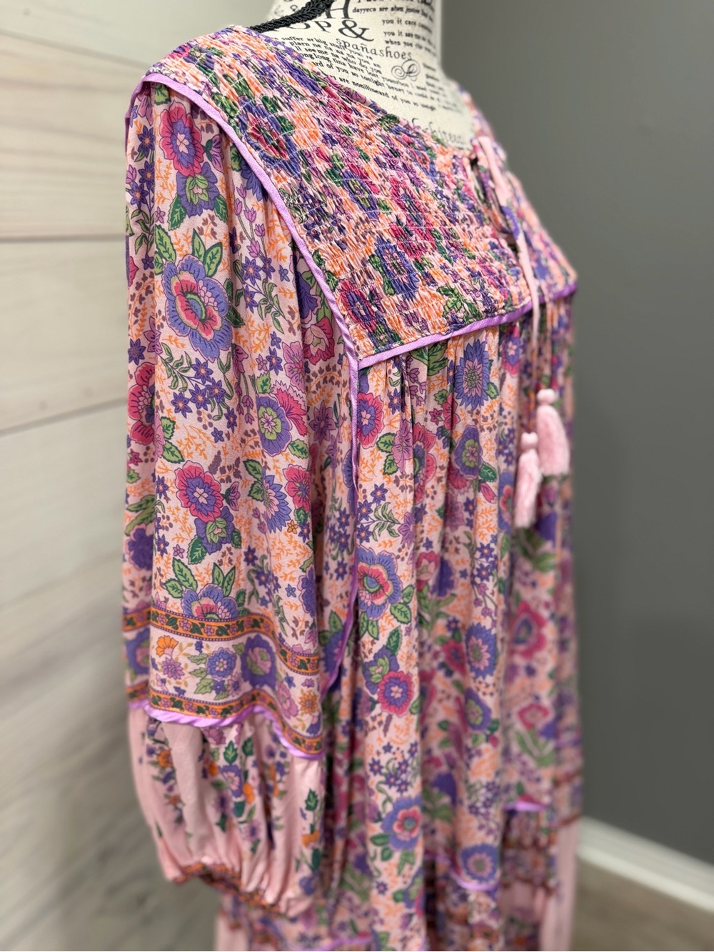 Umgee Lavender Floral Boho Tie-Neck Dress - Picture 8 of 16